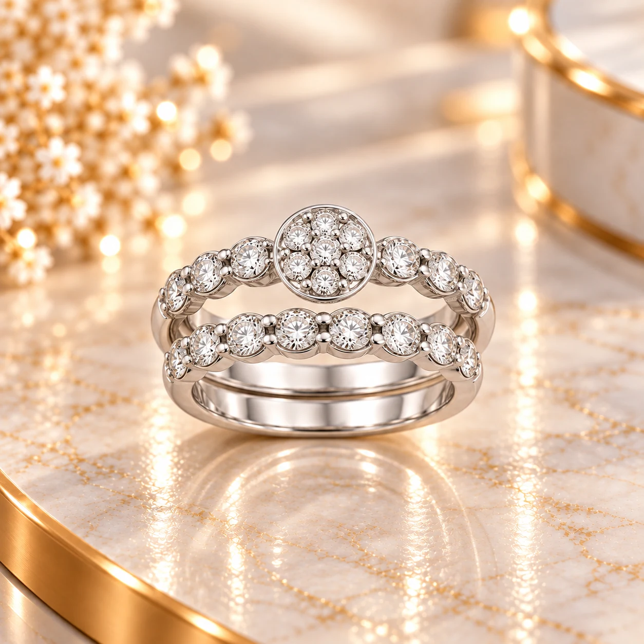 Halqa Seven-Diamond Cluster Ring Set