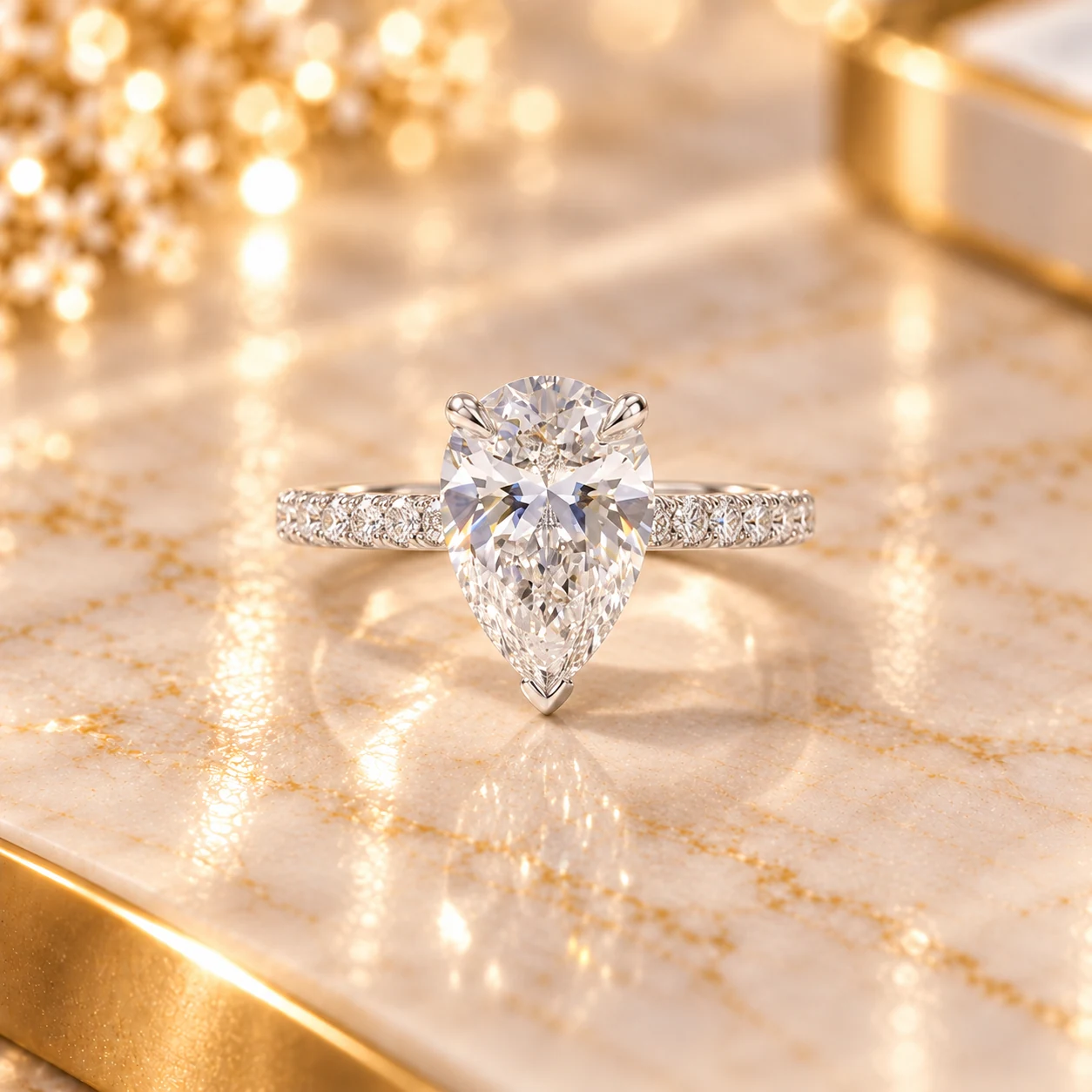 Nada Pear Diamond Solitaire Ring