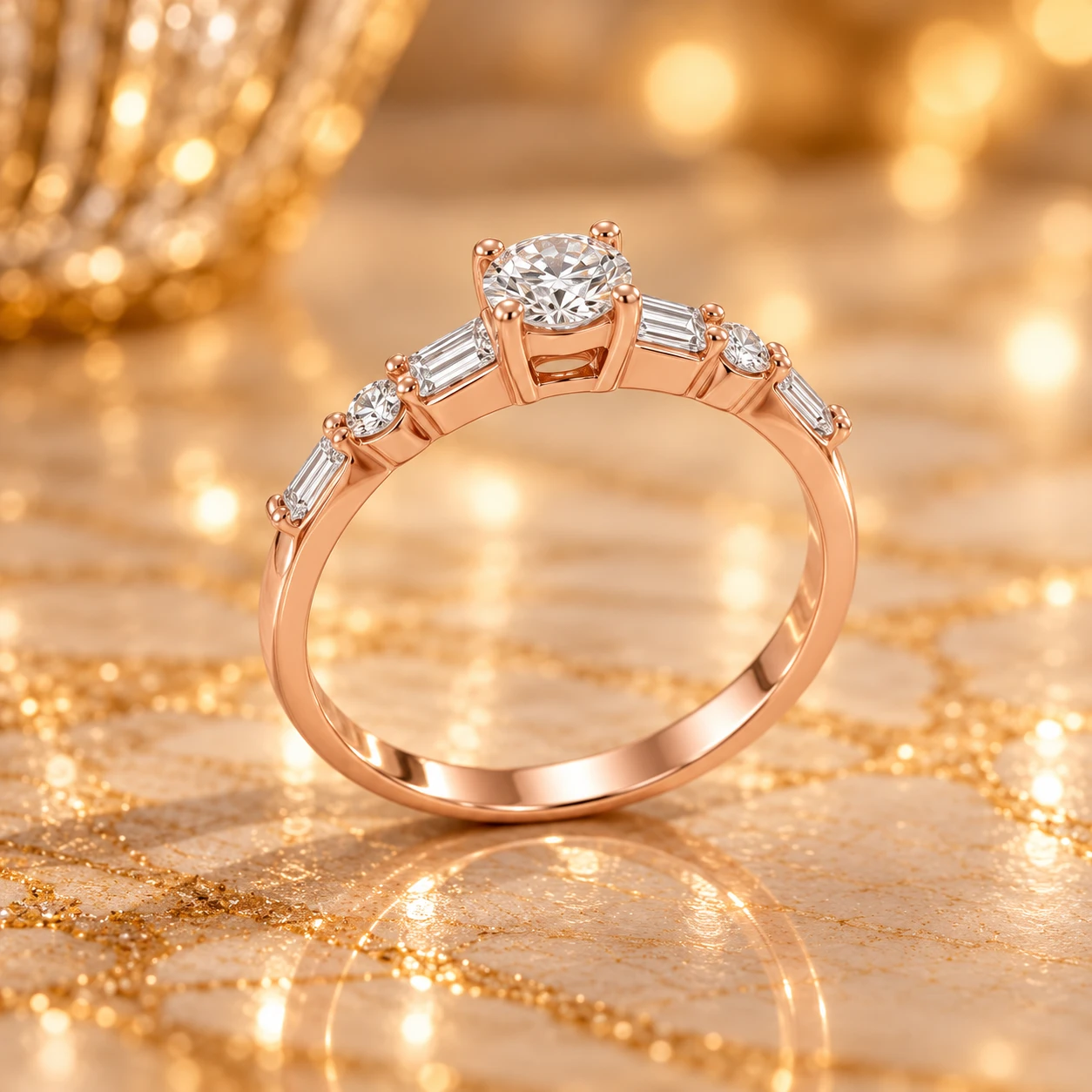 Luminous Baguette & Round Accent Ring in Rose Gold