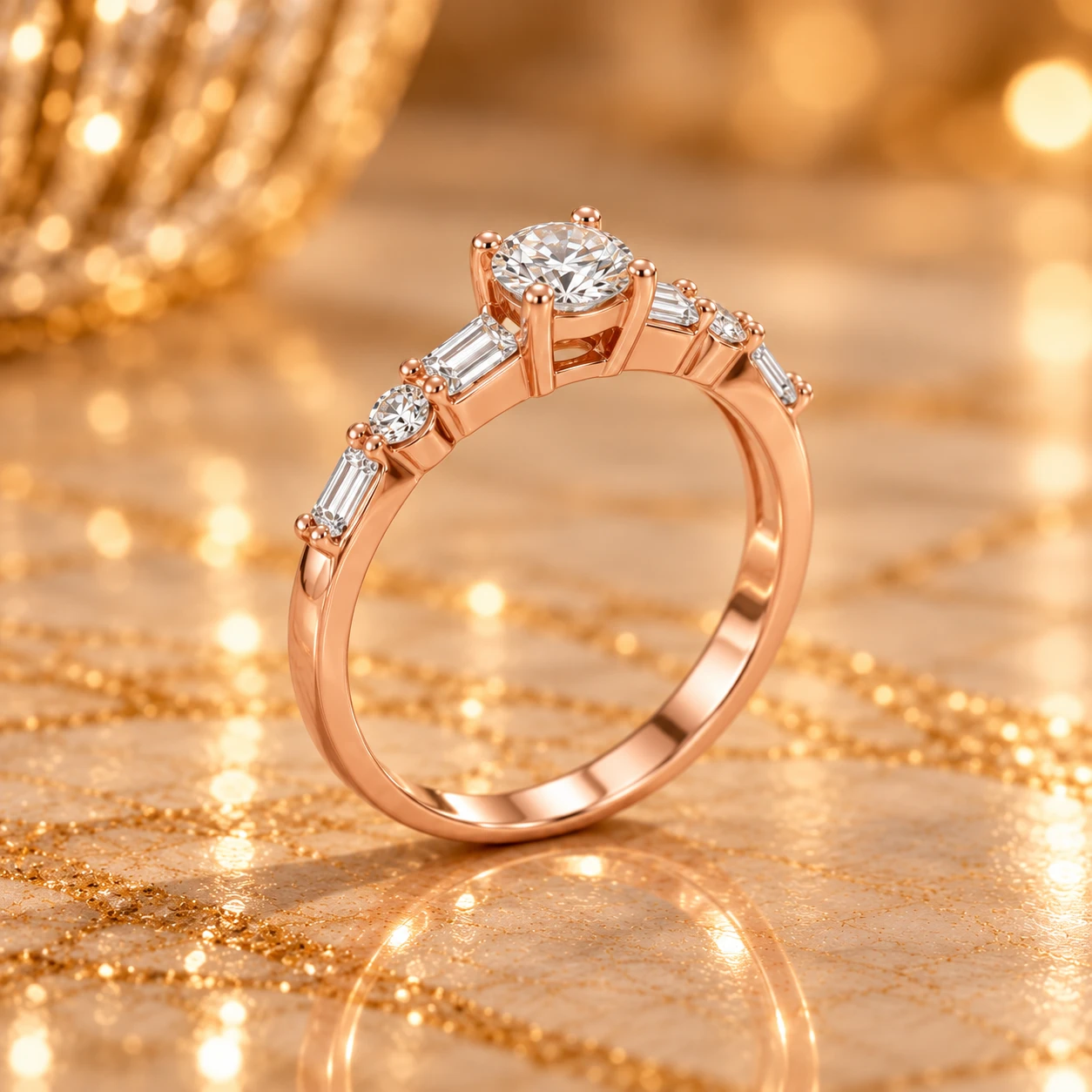 Luminous Baguette & Round Accent Ring in Rose Gold alternate view